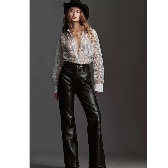 NWT Anthropologie Gray Metallic Lace Top Medium - Picture 2 of 8